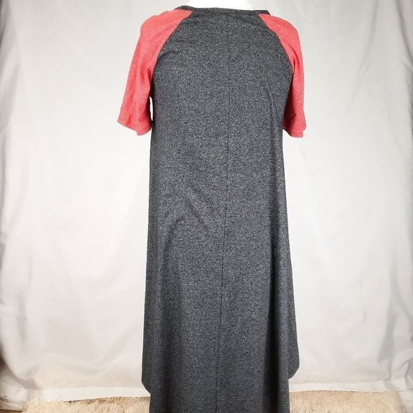 LuLaRoe Carly swing dress gray red contrast short sleeve pocket high-low small - Picture 3 of 10